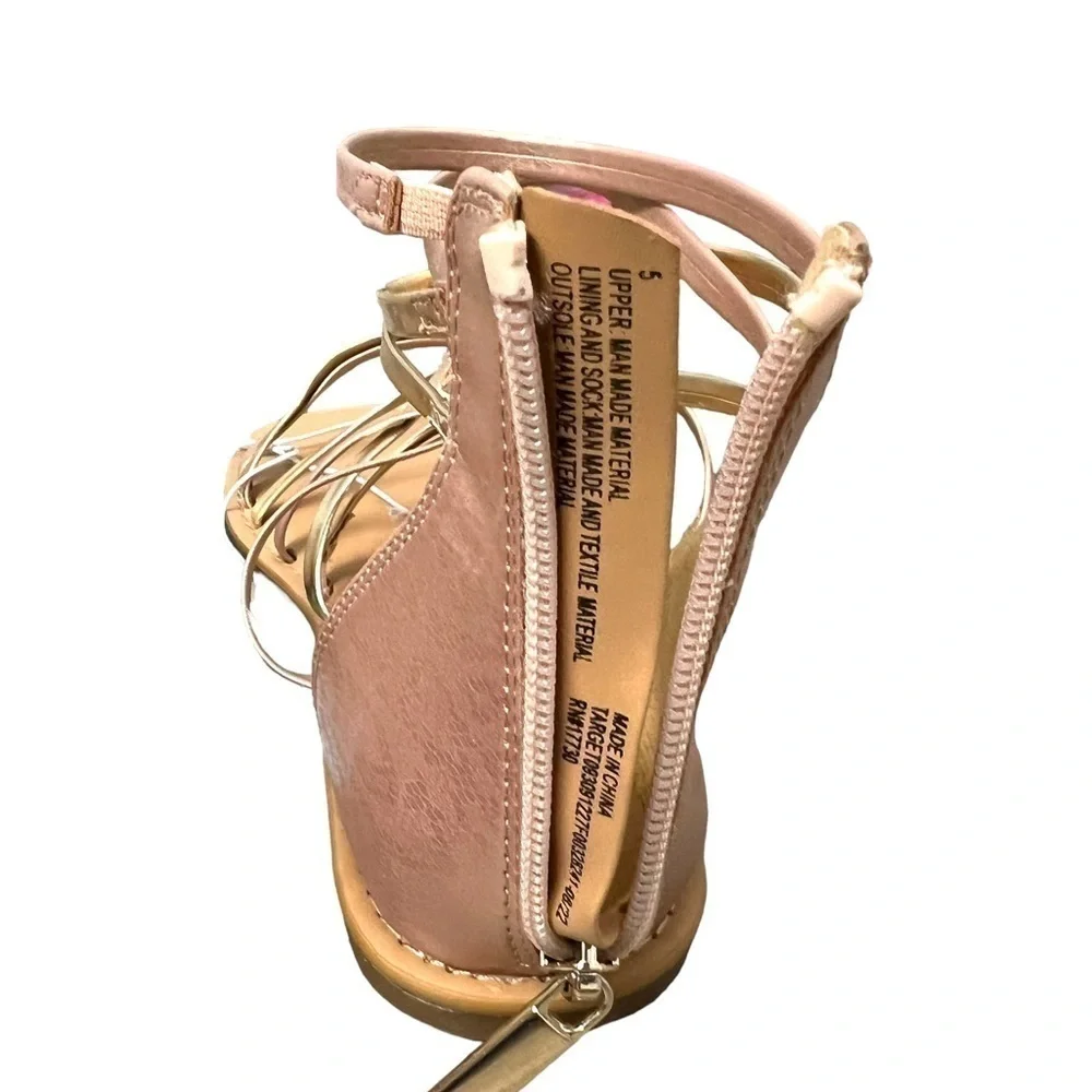 Cat & Jack Girls Metallic Rose Gold Dion Zipper Ankle Strap Sandals - Size 5